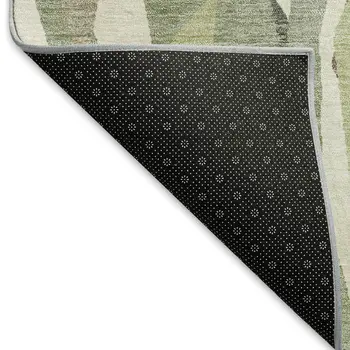 8' X 10' Fern Green Tan And Ivory Striped Washable Indoor Outdoor Area Rug