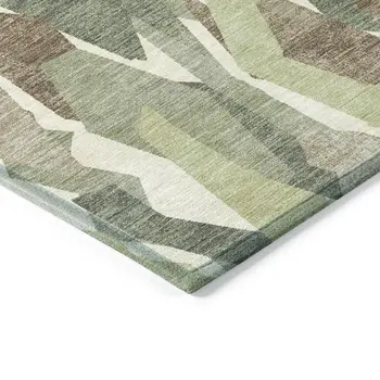 8' X 10' Fern Green Tan And Ivory Striped Washable Indoor Outdoor Area Rug