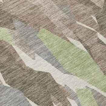 8' Coffee Fern Green And Khaki Round Striped Washable Indoor Outdoor Area Rug