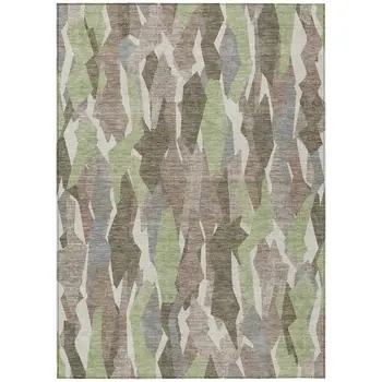 8' X 10' Coffee Fern Green And Khaki Striped Washable Indoor Outdoor Area Rug