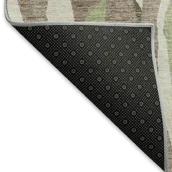 8' X 10' Coffee Fern Green And Khaki Striped Washable Indoor Outdoor Area Rug