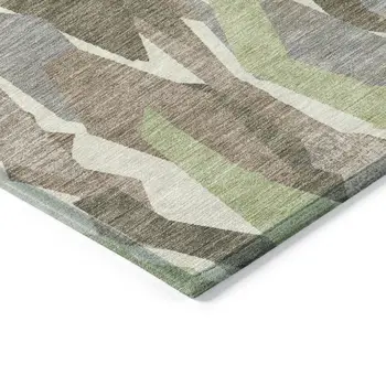 10' X 14' Coffee Fern Green And Khaki Striped Washable Indoor Outdoor Area Rug