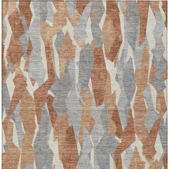 3' X 5' Chili Red Granite Gray And Ivory Striped Washable Indoor Outdoor Area Rug