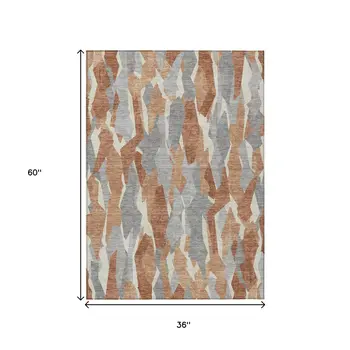 3' X 5' Chili Red Granite Gray And Ivory Striped Washable Indoor Outdoor Area Rug