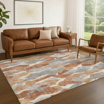 3' X 5' Chili Red Granite Gray And Ivory Striped Washable Indoor Outdoor Area Rug