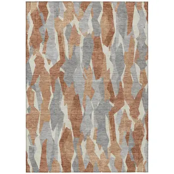 8' X 10' Chili Red Granite Gray And Ivory Striped Washable Indoor Outdoor Area Rug