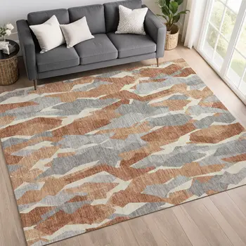 8' X 10' Chili Red Granite Gray And Ivory Striped Washable Indoor Outdoor Area Rug
