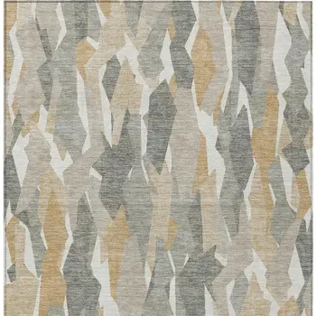 3' X 5' Pewter Wheat And Ivory Striped Washable Indoor Outdoor Area Rug