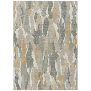 3' X 5' Pewter Wheat And Ivory Striped Washable Indoor Outdoor Area Rug