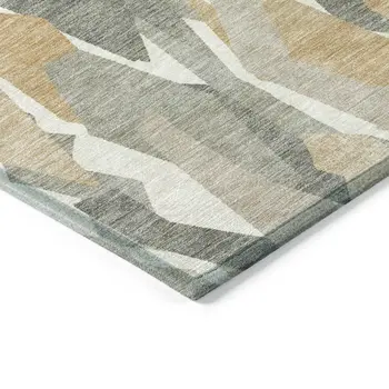 3' X 5' Pewter Wheat And Ivory Striped Washable Indoor Outdoor Area Rug