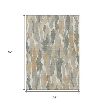 3' X 5' Pewter Wheat And Ivory Striped Washable Indoor Outdoor Area Rug