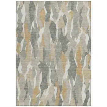 5' X 8' Pewter Wheat And Ivory Striped Washable Indoor Outdoor Area Rug