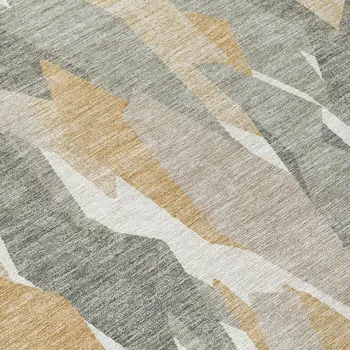 8' Pewter Wheat And Ivory Round Striped Washable Indoor Outdoor Area Rug