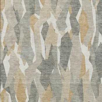 8' X 10' Pewter Wheat And Ivory Striped Washable Indoor Outdoor Area Rug