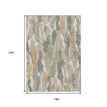 9' X 12' Pewter Wheat And Ivory Striped Washable Indoor Outdoor Area Rug