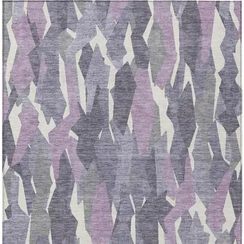 5' X 8' Purple Gray And Ivory Striped Washable Indoor Outdoor Area Rug