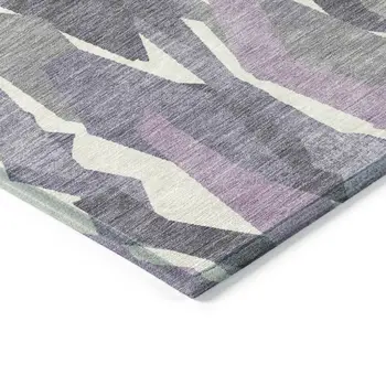 5' X 8' Purple Gray And Ivory Striped Washable Indoor Outdoor Area Rug