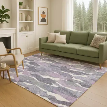 5' X 8' Purple Gray And Ivory Striped Washable Indoor Outdoor Area Rug