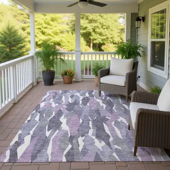 5' X 8' Purple Gray And Ivory Striped Washable Indoor Outdoor Area Rug