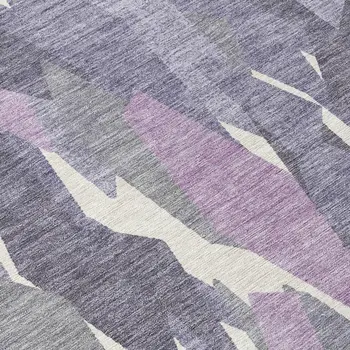8' Purple Gray And Ivory Round Striped Washable Indoor Outdoor Area Rug