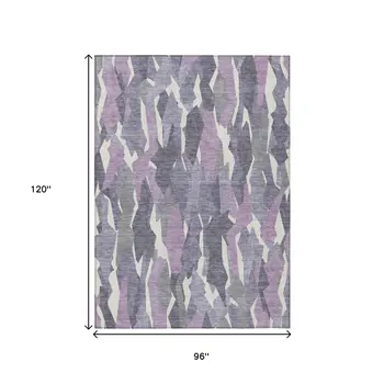8' X 10' Purple Gray And Ivory Striped Washable Indoor Outdoor Area Rug