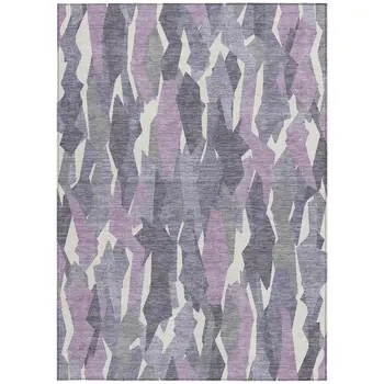 8' X 10' Purple Gray And Ivory Striped Washable Indoor Outdoor Area Rug