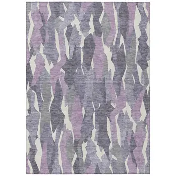 9' X 12' Purple Gray And Ivory Striped Washable Indoor Outdoor Area Rug
