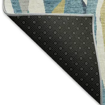 10' X 14' Teal Blue Yellow And Ivory Striped Washable Indoor Outdoor Area Rug