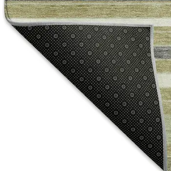 3' X 5' Artichoke Green Pewter And Ivory Striped Washable Indoor Outdoor Area Rug