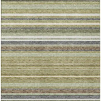 5' X 8' Artichoke Green Pewter And Ivory Striped Washable Indoor Outdoor Area Rug