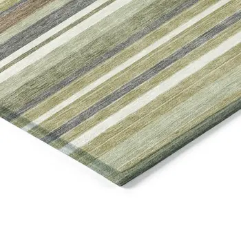 5' X 8' Artichoke Green Pewter And Ivory Striped Washable Indoor Outdoor Area Rug