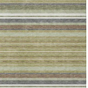 5' X 8' Artichoke Green Pewter And Ivory Striped Washable Indoor Outdoor Area Rug
