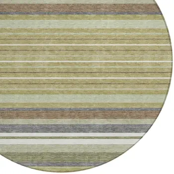 8' Artichoke Green Pewter And Ivory Round Striped Washable Indoor Outdoor Area Rug
