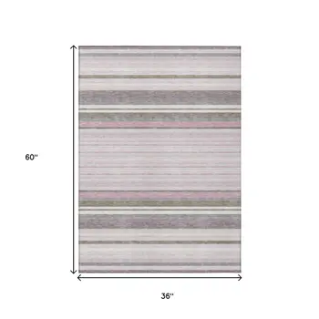 3' X 5' Blush Purple And Ivory Striped Washable Indoor Outdoor Area Rug