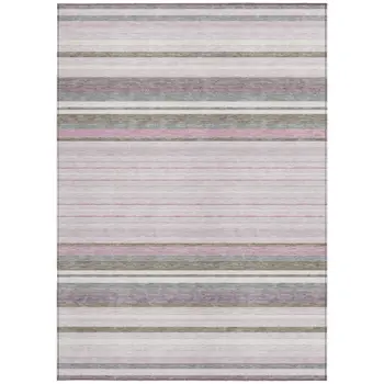 5' X 8' Blush Purple And Ivory Striped Washable Indoor Outdoor Area Rug