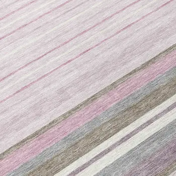 8' Blush Purple And Ivory Round Striped Washable Indoor Outdoor Area Rug