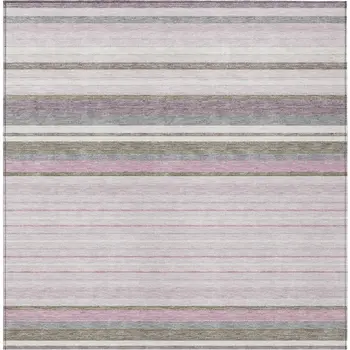 9' X 12' Blush Purple And Ivory Striped Washable Indoor Outdoor Area Rug