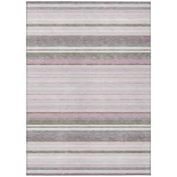 9' X 12' Blush Purple And Ivory Striped Washable Indoor Outdoor Area Rug