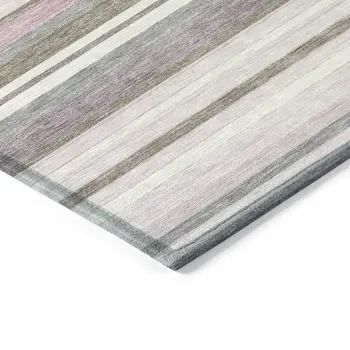 9' X 12' Blush Purple And Ivory Striped Washable Indoor Outdoor Area Rug