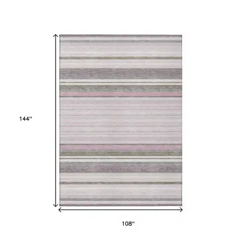 9' X 12' Blush Purple And Ivory Striped Washable Indoor Outdoor Area Rug