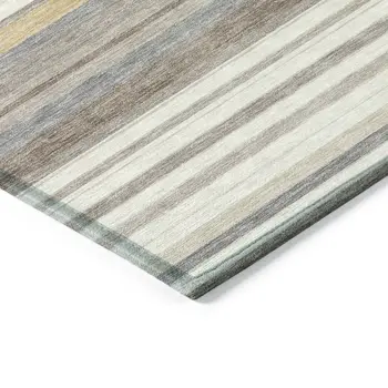3' X 5' Ivory Taupe And Beige Striped Washable Indoor Outdoor Area Rug