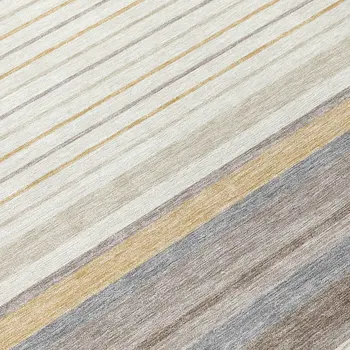 8' Ivory Taupe And Beige Round Striped Washable Indoor Outdoor Area Rug
