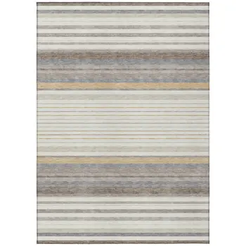 8' X 10' Ivory Taupe And Beige Striped Washable Indoor Outdoor Area Rug