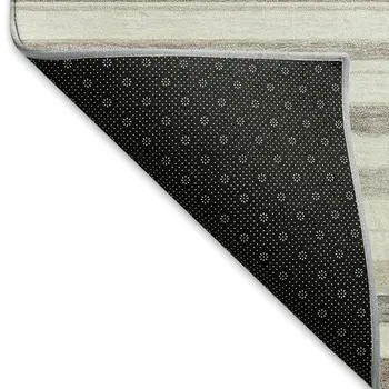 8' X 10' Ivory Taupe And Beige Striped Washable Indoor Outdoor Area Rug