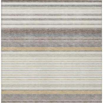 8' X 10' Ivory Taupe And Beige Striped Washable Indoor Outdoor Area Rug