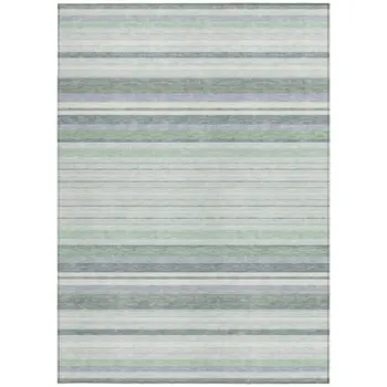 8' X 10' Mint Green And Ivory Striped Washable Indoor Outdoor Area Rug
