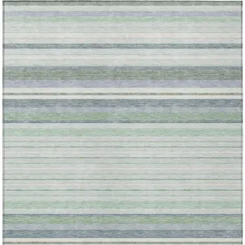 8' X 10' Mint Green And Ivory Striped Washable Indoor Outdoor Area Rug