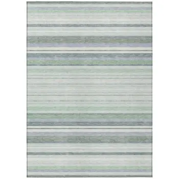 9' X 12' Mint Green And Ivory Striped Washable Indoor Outdoor Area Rug