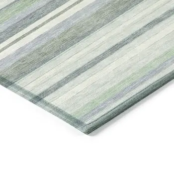 9' X 12' Mint Green And Ivory Striped Washable Indoor Outdoor Area Rug