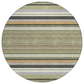 8' Olive Green Copper And Ivory Round Striped Washable Indoor Outdoor Area Rug